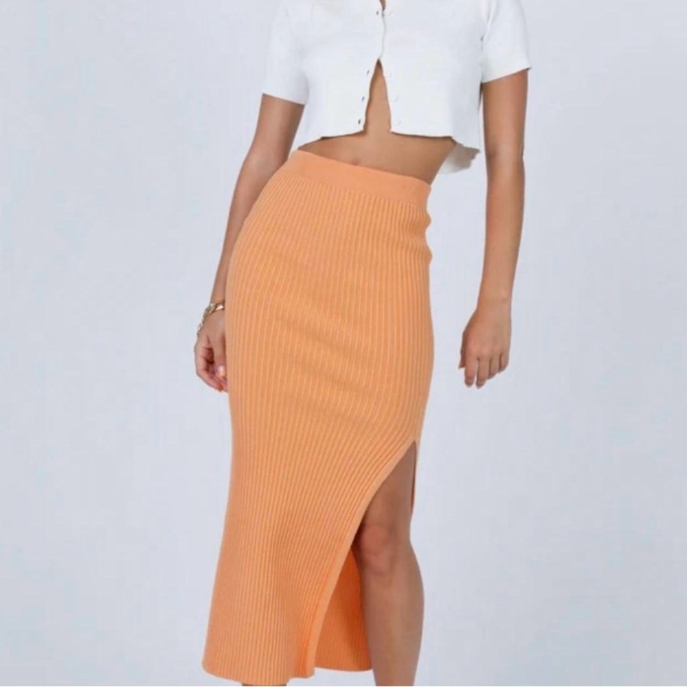 NWT Cotton On Orange Elastic Waist Ribbed Pencil Skirt w/ Slit